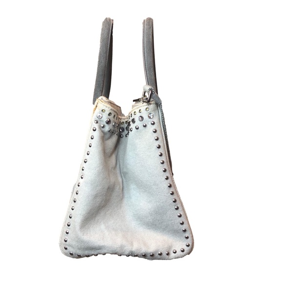 PRADA Canapa Bijoux 2-Way LT Grey Canvas Tote Bag Adorned with Crystals & Studs - Picture 6 of 17